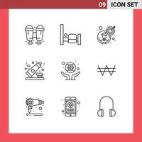 Set of 9 Modern UI Icons Symbols Signs for seo hand business man business toothpaste Editable Vector Design Elements