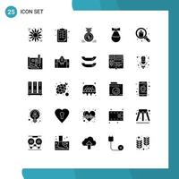 Editable Vector Line Pack of 25 Simple Solid Glyphs of search browse medal weapon bomb Editable Vector Design Elements