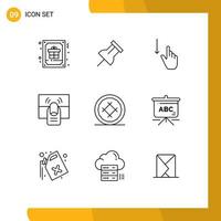 Group of 9 Outlines Signs and Symbols for touch hand down finger hand Editable Vector Design Elements