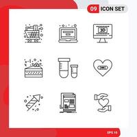 9 User Interface Outline Pack of modern Signs and Symbols of s pizza profile party online Editable Vector Design Elements