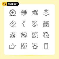 Pack of 16 Modern Outlines Signs and Symbols for Web Print Media such as eraser user box interface setting Editable Vector Design Elements