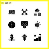 9 conjunto de iconos símbolos sólidos simples signo de glifo sobre fondo blanco para el diseño de sitios web, aplicaciones móviles y medios impresos vector