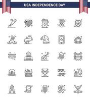 Pack of 25 creative USA Independence Day related Lines of shield medal love badge usa Editable USA Day Vector Design Elements