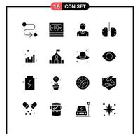 Pack of 16 Modern Solid Glyphs Signs and Symbols for Web Print Media such as seo analytics man healthcare breathe Editable Vector Design Elements