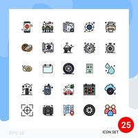 25 User Interface Filled line Flat Color Pack of modern Signs and Symbols of printer network app hierarchy api Editable Vector Design Elements