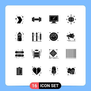 Pictogram Set of 16 Simple Solid Glyphs of water bottle device world global Editable Vector Design Elements