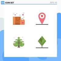 paquete de 4 iconos planos creativos de elementos de diseño vectorial editables de hoja de planta de compra de proceso de bolsa vector