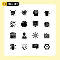 Universal Icon Symbols Group of 16 Modern Solid Glyphs of energy shopping world shop drinks Editable Vector Design Elements