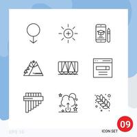 Outline Pack of 9 Universal Symbols of railroad sun education outdoor mountains Editable Vector Design Elements