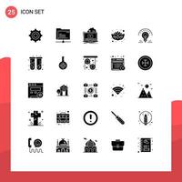 Group of 25 Modern Solid Glyphs Set for light bulb bulb game masquerade carnival Editable Vector Design Elements