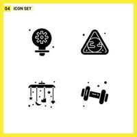Group of 4 Solid Glyphs Signs and Symbols for bulb mobile gear pollution diet Editable Vector Design Elements