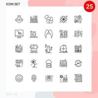 Universal Icon Symbols Group of 25 Modern Lines of gear party game rangoli decoration Editable Vector Design Elements