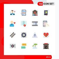 16 Universal Flat Color Signs Symbols of favorite design learning contacts book Editable Pack of Creative Vector Design Elements