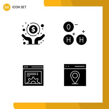 conjunto de 4 iconos de ui modernos símbolos signos para elementos de diseño de vector editables de interfaz de espacio de independencia web económica