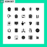 Solid Glyph Pack of 25 Universal Symbols of static seo staff rocket email Editable Vector Design Elements