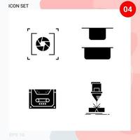 Vector Pack of 4 Icons in Solid Style Creative Glyph Pack isolated on White Background for Web and Mobile