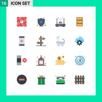 User Interface Pack of 16 Basic Flat Colors of mobile closet internet cabinet wifi Editable Pack of Creative Vector Design Elements