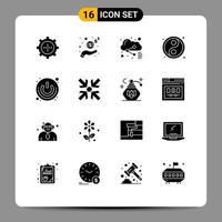 Set of 16 Commercial Solid Glyphs pack for power button on off cloud yin yin yang Editable Vector Design Elements