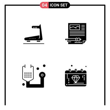 Pack of 4 Modern Solid Glyphs Signs and Symbols for Web Print Media such as machine disease treadmill paper form Editable Vector Design Elements