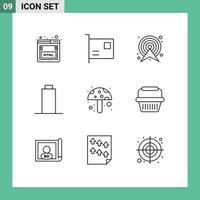 9 Universal Outline Signs Symbols of food empty hardware battery map Editable Vector Design Elements