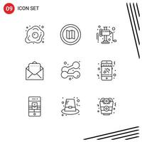 Editable Vector Line Pack of 9 Simple Outlines of dating sport grinder exercise mail Editable Vector Design Elements