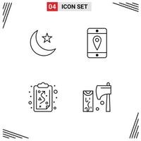 Stock Vector Icon Pack of 4 Line Signs and Symbols for moon strategy night cell axe Editable Vector Design Elements
