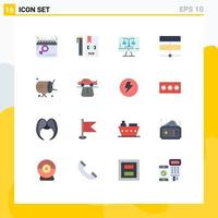 Set of 16 Commercial Flat Colors pack for hosting database file connection tecnology Editable Pack of Creative Vector Design Elements