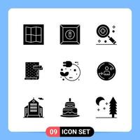 9 Solid Black Icon Pack Glyph Symbols for Mobile Apps isolated on white background 9 Icons Set vector