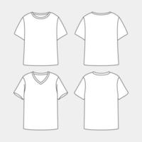vista frontal y posterior de la plantilla de maqueta de camiseta de manga corta de contorno vector