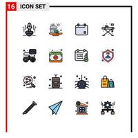 Set of 16 Vector Flat Color Filled Lines on Grid for table living tea home calender Editable Creative Vector Design Elements