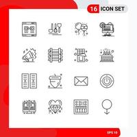Mobile Interface Outline Set of 16 Pictograms of update report travel profile india Editable Vector Design Elements