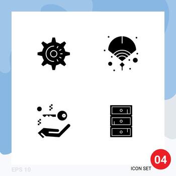 4 Thematic Vector Solid Glyphs and Editable Symbols of cog key idea new safe Editable Vector Design Elements