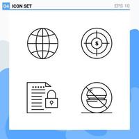 Modern 4 Line style icons Outline Symbols for general use Creative Line Icon Sign Isolated on White Background 4 Icons Pack vector