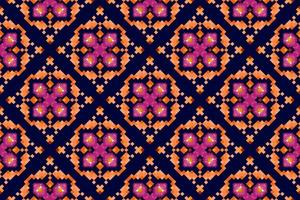 Ikat ethnic seamless pattern decoration design. Aztec fabric carpet boho mandalas textile decor wallpaper. Tribal native motif ornaments traditional embroidery vector background pixel style