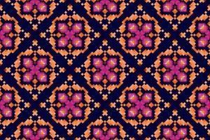 diseño de decoración de patrones sin fisuras étnicos ikat. alfombra de tela azteca boho mandalas decoración textil papel tapiz. adornos de motivos nativos tribales bordado tradicional estilo de píxel de fondo vectorial vector