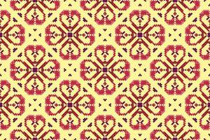 Ikat ethnic seamless pattern decoration design. Aztec fabric carpet boho mandalas textile decor wallpaper. Tribal native motif ornaments traditional embroidery vector background pixel style