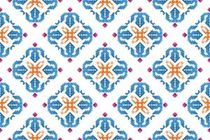 Ikat ethnic seamless pattern decoration design. Aztec fabric carpet boho mandalas textile decor wallpaper. Tribal native motif ornaments traditional embroidery vector background pixel style