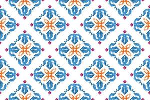 Ikat ethnic seamless pattern decoration design. Aztec fabric carpet boho mandalas textile decor wallpaper. Tribal native motif ornaments traditional embroidery vector background pixel style