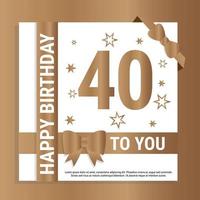 Happy 40th Birthday. Gold numerals and glittering gold ribbons. Festive background. Decoration for party event, greeting card and invitation, design template for birthday celebration. Eps10 Vector