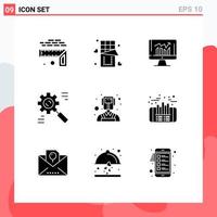 Set of 9 Commercial Solid Glyphs pack for process data business corporate dashboard Editable Vector Design Elements