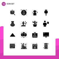 Modern Set of 16 Solid Glyphs Pictograph of pot devices pencil cable customer support Editable Vector Design Elements