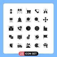 Set of 25 Modern UI Icons Symbols Signs for lung cancer trolley pollution call Editable Vector Design Elements