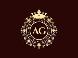 Letter AG Antique royal luxury victorian logo with ornamental frame. vector