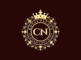 letra cn antiguo logotipo victoriano real de lujo con marco ornamental. vector