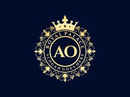 Letter AO Antique royal luxury victorian logo with ornamental frame. vector