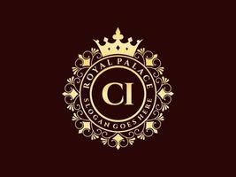 Letter CI Antique royal luxury victorian logo with ornamental frame. vector