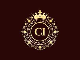 Letter CI Antique royal luxury victorian logo with ornamental frame. vector