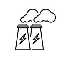 Power Plant with Smoke Line Icon. Factory Industry Building Pictogram. Electricity Station with Lightning Outline Icon. Industrial Production Pollution. Editable Stroke. Isolated Vector Illustration.