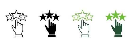 Customer Best Review Feedback Silhouette and Line Icon. Positive Good Quality Service Pictogram. Customer Satisfaction High Rate Icon. Hand and Stars. Editable Stroke. Isolated Vector Illustration.