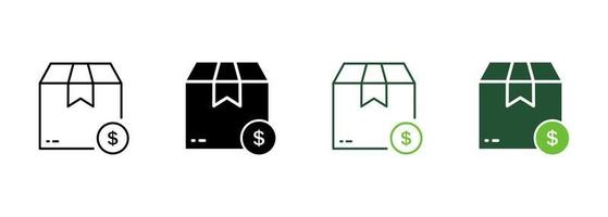 Pay Money Dollar for Delivery Service Black Silhouette and Line Icon. Currency Payment Transfer for Parcel Box Pictogram. Pay Speed Delivery Order Icon. Editable Stroke. Isolated Vector Illustration.